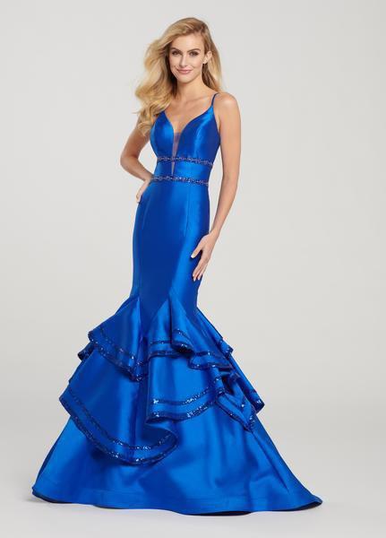 Ellie Wilde - EW119054 Sleeveless Sequin Trimmed Mikado Mermaid Gown In Blue