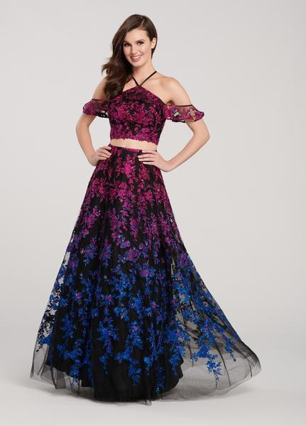 Ellie Wilde - EW119055 Two Piece Ombre Embroidered Lace A-line Dress In Black and Multi-Color