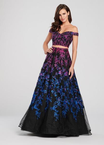 Ellie Wilde - EW119057 Two Piece Embroidered Lace A-line Dress In Black and Multi-Color