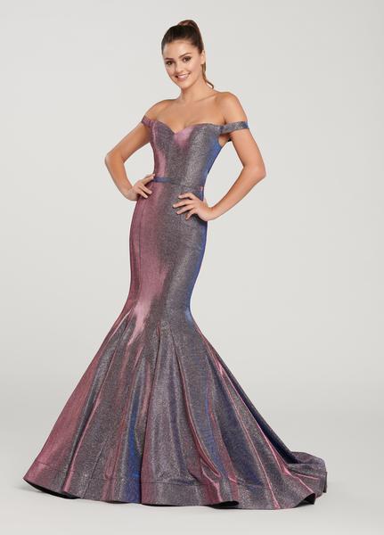 Ellie Wilde - EW119061 Off Shoulder Glitter Trumpet Evening Gown In Pink and Blue