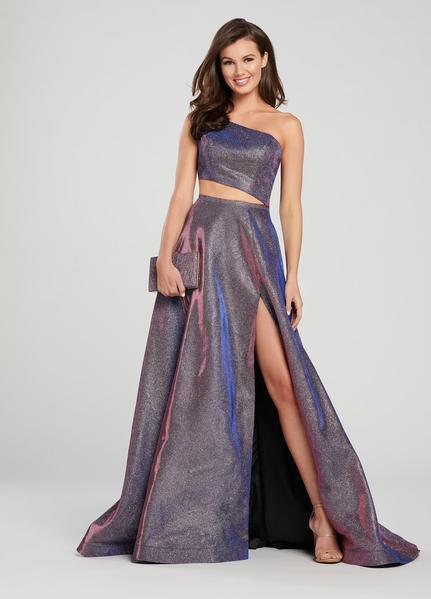 Ellie Wilde - EW119062 One Shoulder A-line Dress With Side Cutout In Pink and Blue