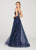 Ellie Wilde - EW119066 Embellished Deep V-neck A-line Dress In Blue