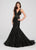 Ellie Wilde - EW119067 Plunging V-Neck Beaded Strapped Trumpet Gown In Black