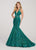 Ellie Wilde - EW119067 Plunging V-Neck Beaded Strapped Trumpet Gown In Green