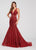 Ellie Wilde - EW119067 Plunging V-Neck Beaded Strapped Trumpet Gown In Red