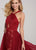 Ellie Wilde - EW119069 Pleat-Detailed Halter Sheer Overskirt Gown In Red