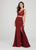Ellie Wilde - EW119070 Lace Bustier Crop Top Two-Piece Evening Gown In Red