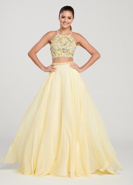 Ellie Wilde - EW119073 Two-Piece Beaded Dimensional Floral Lace Gown In Yellow