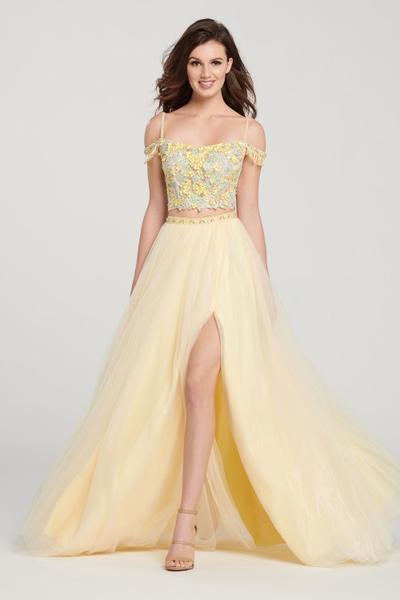 Ellie Wilde - EW119074 Two Piece Embroidered Tulle A-line Dress In Yellow