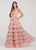 Ellie Wilde - EW119076 Ruched Beaded Lace Deep V-neck Tiered Dress In Pink