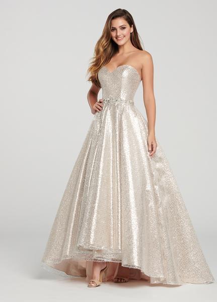 Ellie Wilde - EW119077 Sequined Sweetheart High Low Ballgown In Silver and Gold