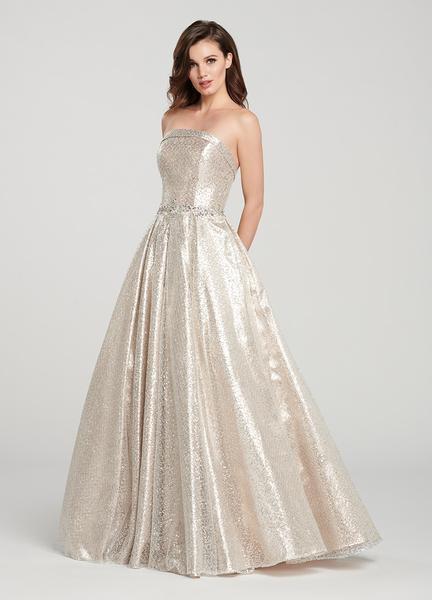 Ellie Wilde - EW119078 Sequined Strapless Straight Neck Ballgown In Silver and Gold