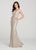 Ellie Wilde - EW119080 Embellished Deep V-neck Trumpet Dress In Neutral