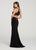 Ellie Wilde - EW119082 Geometric Illusion Trimmed Halter Gown In Black