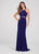 Ellie Wilde - EW119082 Geometric Illusion Trimmed Halter Gown In Blue