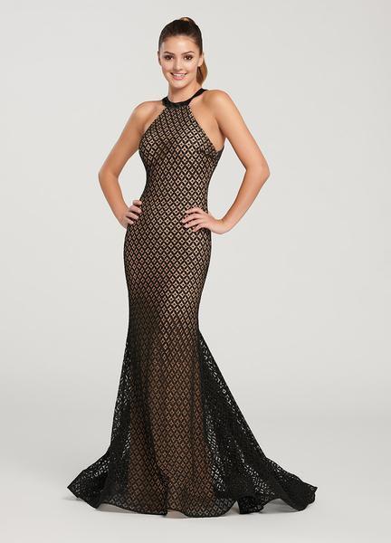 Ellie Wilde - EW119084 Sequined Lace Halter Mermaid Dress In Black and Nude