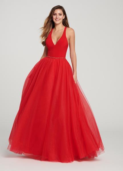 Ellie Wilde - EW119090 V Neck Racerback Glitter Tulle Ballgown In Red