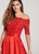 Ellie Wilde - EW119092 Mikado Gown with Off Shoulder Lace Topper In Red