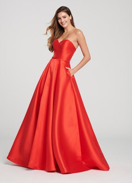 Ellie Wilde - EW119092 Mikado Gown with Off Shoulder Lace Topper In Red