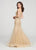 Ellie Wilde - EW119093 Beaded Lace V-neck Mermaid Dress In Gold