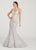 Ellie Wilde - Plunging Halter Metallic Lace Trumpet Gown EW119096 - 1 pc Sky Blue In Size 4 Available