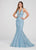 Ellie Wilde - Plunging Halter Metallic Lace Trumpet Gown EW119096 In Blue