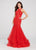 Ellie Wilde - EW119099 Embroidered Lace Crisscross Halter Gown In Red