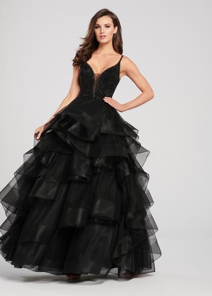 Ellie Wilde - EW119100 Fully Beaded Sleeveless Top Ruffled Tulle Gown In Red