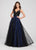 Ellie Wilde - EW119102 Plunging Crisscross Banded Glitter Tulle Gown In Black and Blue