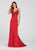 Ellie Wilde - EW119103 Bead Embroidered Lace Sheer Cascade Gown In Red