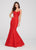 Ellie Wilde - EW119104 Scoop Neck Corset Bodice Trumpet Gown In Red