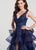 Ellie Wilde - EW119106 Beaded Lace Deep V-neck Ballgown In Blue