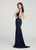 Ellie Wilde - EW119109 Embroidered Sequin Halter Trumpet Dress In Blue