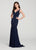 Ellie Wilde - EW119109 Embroidered Sequin Halter Trumpet Dress In Blue