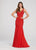 Ellie Wilde - EW119109 Embroidered Sequin Halter Trumpet Dress In Red