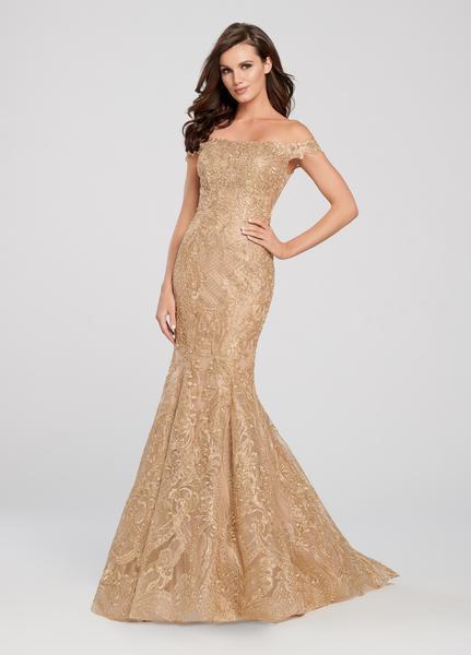 Ellie Wilde - EW119111 Embroidered Off Shoulder Mermaid Gown In Gold