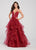 Ellie Wilde - EW119115 Illusion Plunging Neck Glitter Tulle Ballgown In Red