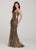 Ellie Wilde - EW119122 Sequined Ripple Motif Long Gown In Gold and Brown