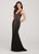 Ellie Wilde - EW119124 Embellished Deep V-neck Trumpet Dress In Black and Pink