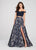 Ellie Wilde - EW119126 Two-Piece Metallic Floral High Slit Gown In Blue and Gold