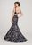 Ellie Wilde - EW119127 Deep V-neck Jacquard Mermaid Dress In Blue and Gold