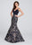 Ellie Wilde - EW119127 Deep V-neck Jacquard Mermaid Dress In Blue and Gold
