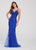 Ellie Wilde - EW119131 Beaded Tulle Plunging V-neck Trumpet Dress In Blue
