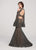 Ellie Wilde - EW119138 Split Bell Sleeve High Slit Lace Gown In Gray