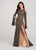 Ellie Wilde - EW119138 Split Bell Sleeve High Slit Lace Gown In Gray