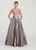 Ellie Wilde - EW119139 Beaded Bodice High Slit Mikado Gown In Silver and Gold