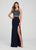 Ellie Wilde - EW119140 Beaded Halter Jersey Trumpet Dress In Blue