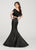Ellie Wilde - EW119141 Bead Fringed Draped Lace Mermaid Gown In Black