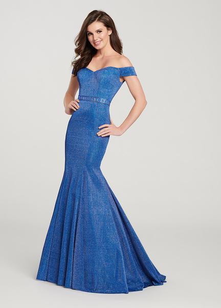 Ellie Wilde - EW119142 Off-Shoulder Shimmer Jersey Mermaid Gown In Blue