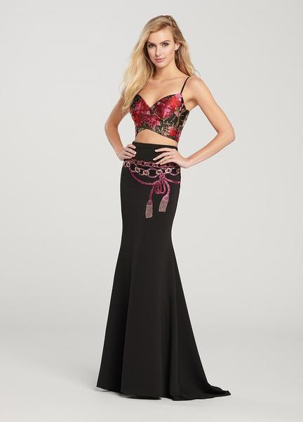 Ellie Wilde - EW119146 Two Piece Embroidered and Printed Trumpet Dress In Black and Multi-Color